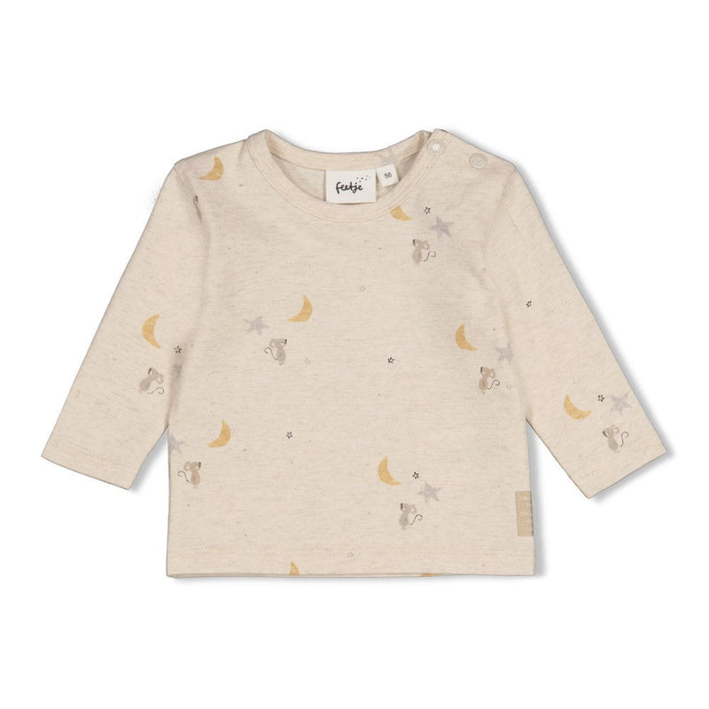 Unisexs Longsleeve AOP - Over the Moon for You van Feetje in de kleur Offwhite melange in maat 62.
