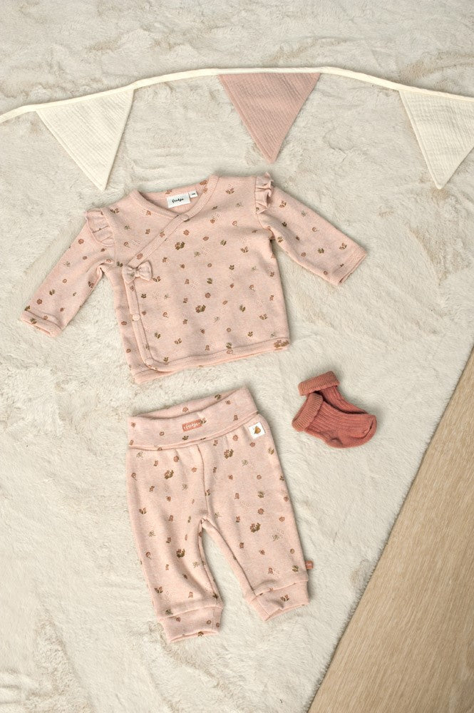 Meisjes Overslagshirt pointelle rib AOP - Fall in Love van Feetje in de kleur Roze melange in maat 62.