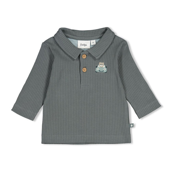 Jongens Polo rib - Beep Beep van Feetje in de kleur Zeegroen in maat 86.