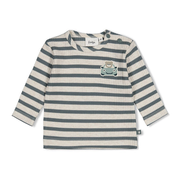 Jongens Longsleeve rib met streep - Beep Beep van Feetje in de kleur Zeegroen in maat 86.