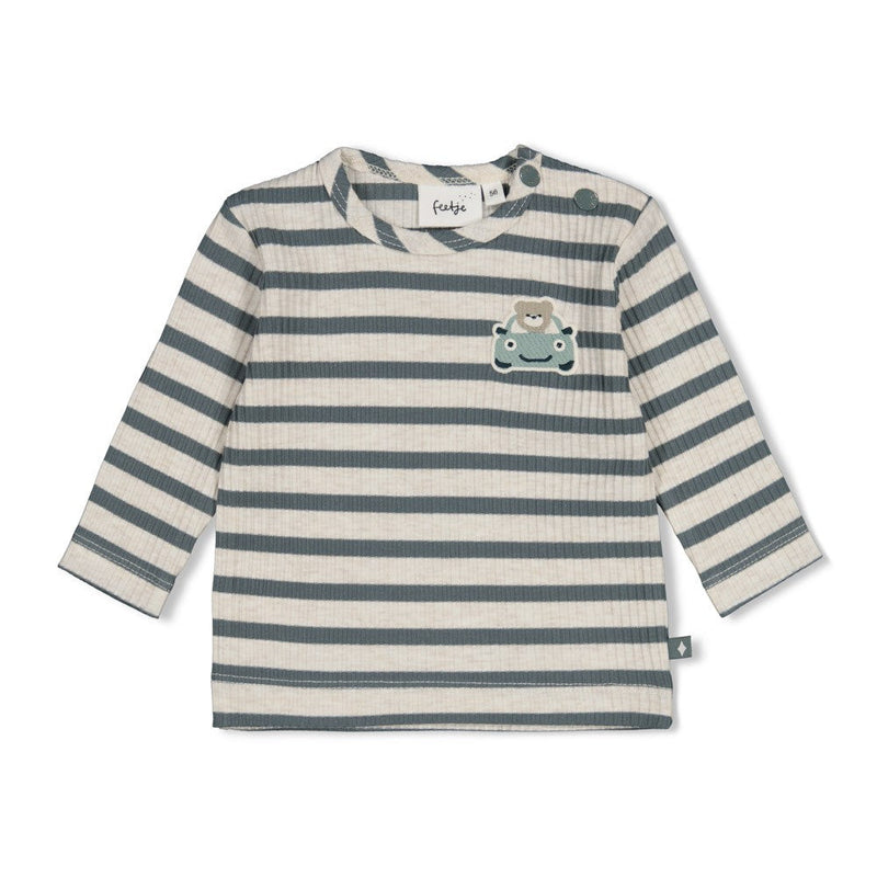 Jongens Longsleeve rib met streep - Beep Beep van Feetje in de kleur Zeegroen in maat 86.