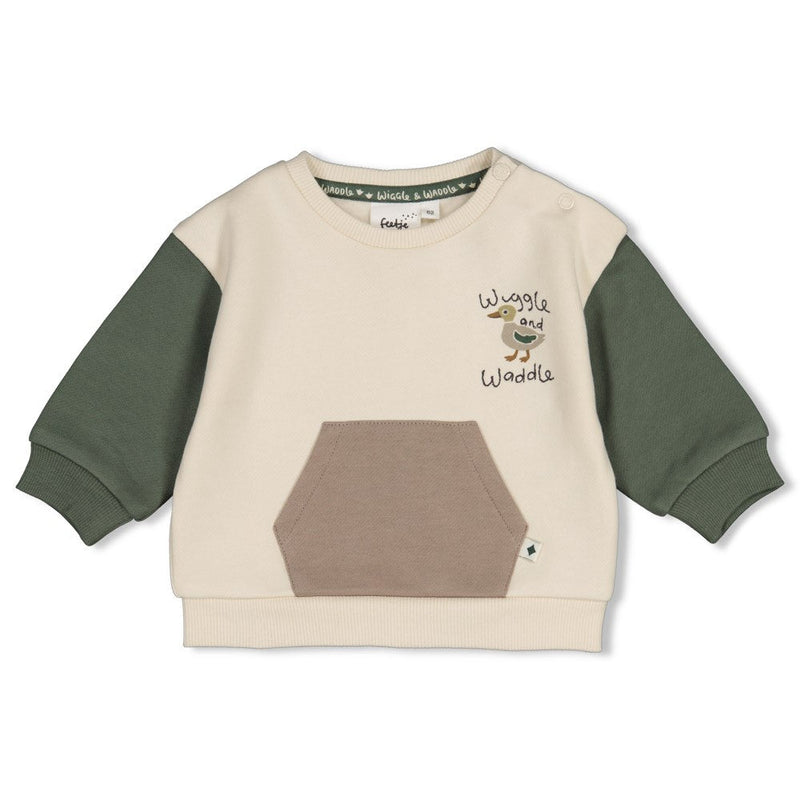 Jongens Sweater relaxed fit - Wiggle and Waddle van Feetje in de kleur Offwhite in maat 92.