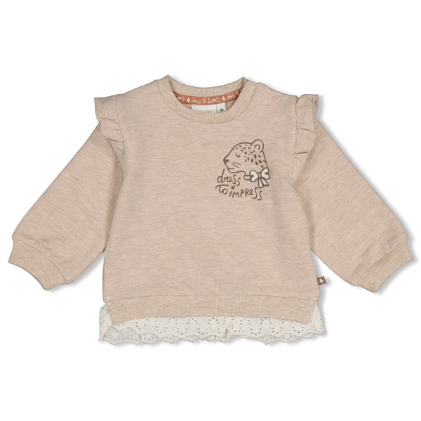 Meisjes Sweater - Dress to Impress van Feetje in de kleur Taupe melange in maat 92.