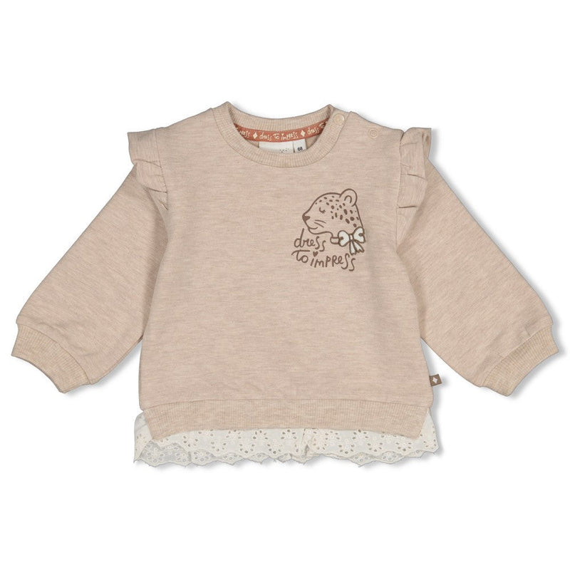 Meisjes Sweater - Dress to Impress van Feetje in de kleur Taupe melange in maat 92.