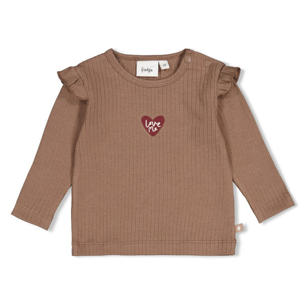Meisjes Longsleeve rib - My Little Love van Feetje in de kleur Taupe in maat 86.
