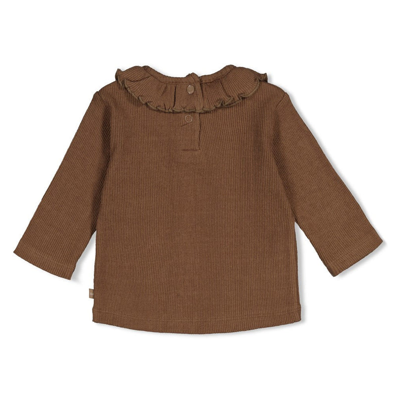 Meisjes Longsleeve pointelle rib - Lucky Bloombird van Feetje in de kleur Bruin in maat 92.