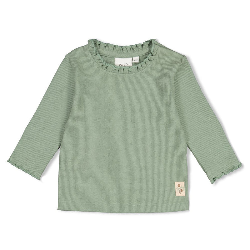 Meisjes Longsleeve pointelle rib - Lucky Bloombird van Feetje in de kleur Jade Groen in maat 92.