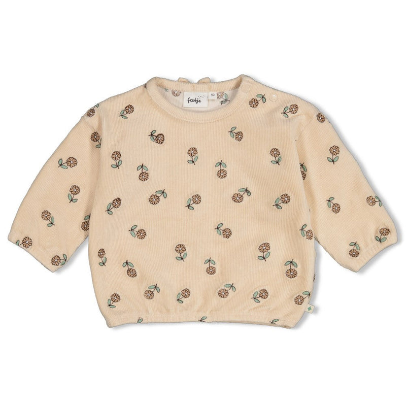 Meisjes Sweater velours rib met borduursels - Lucky Bloombird van Feetje in de kleur Offwhite in maat 92.