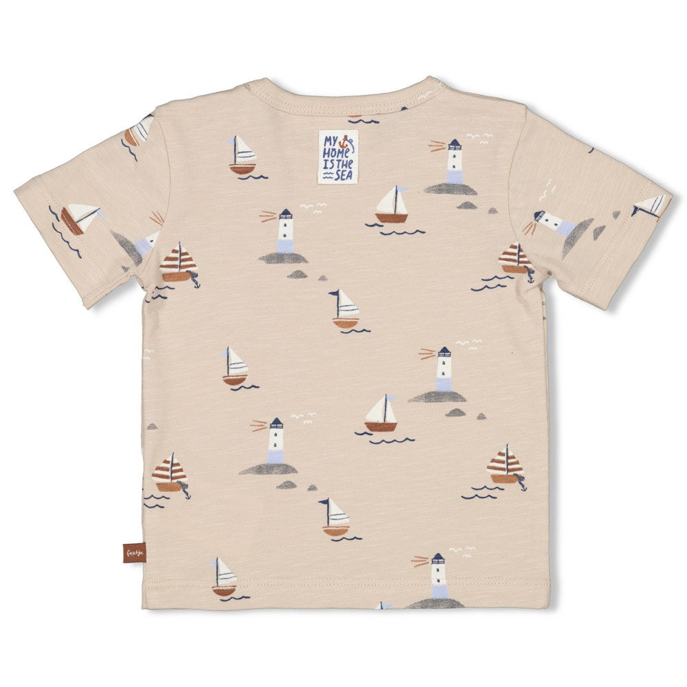 Jongens T-shirt AOP - Let's Sail van Feetje in de kleur Zand in maat 86.