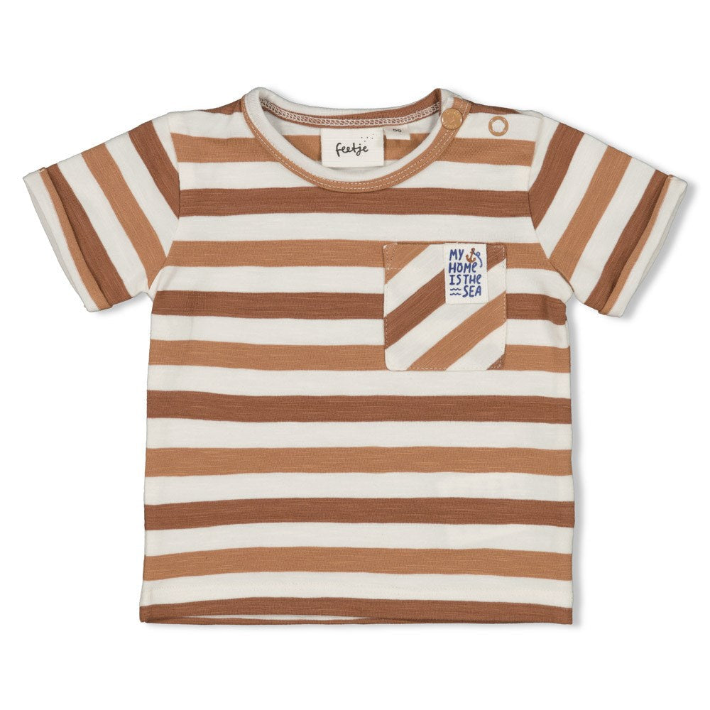 Jongens T-shirt streep - Let's Sail van Feetje in de kleur Bruin in maat 86.