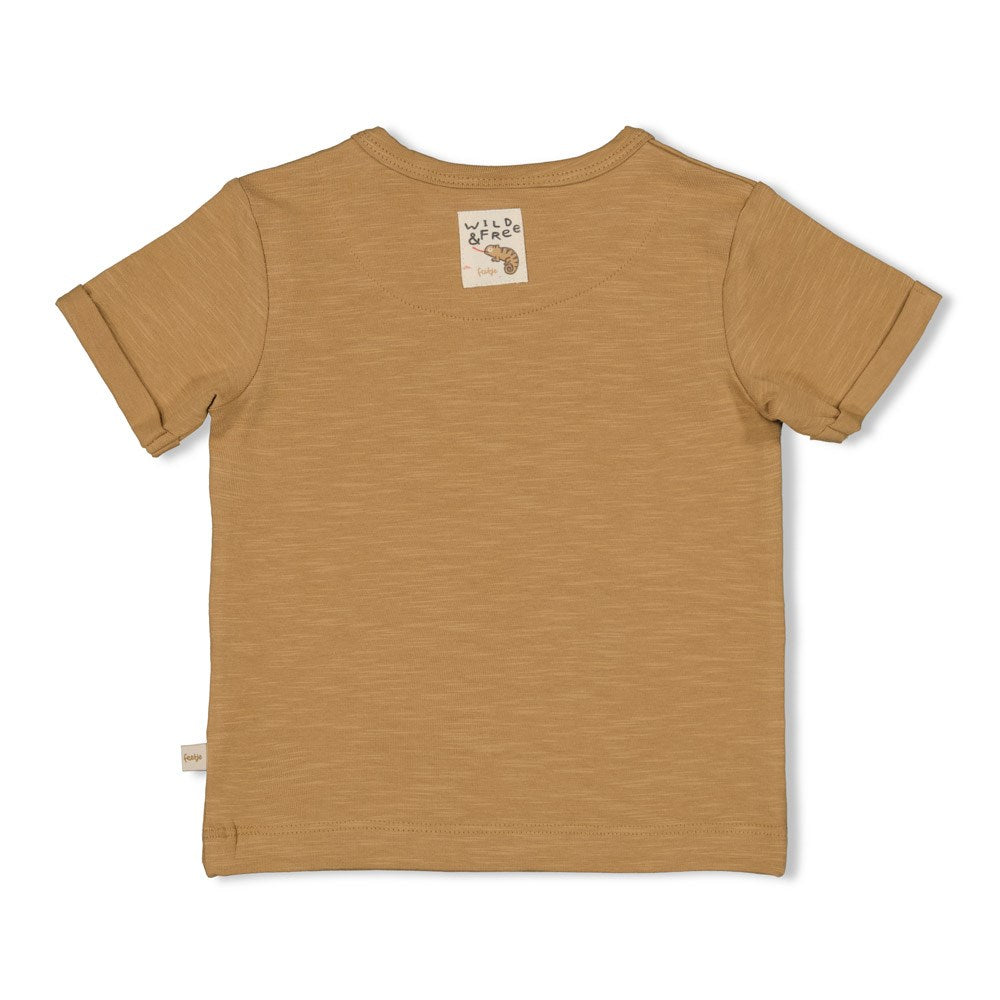 Jongens T-shirt - Chameleon van Feetje in de kleur Camel in maat 86.