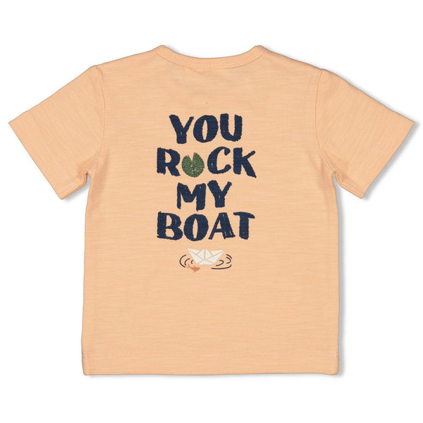 s T-shirt - Rock My Boat van Feetje in de kleur Zalm in maat 86.