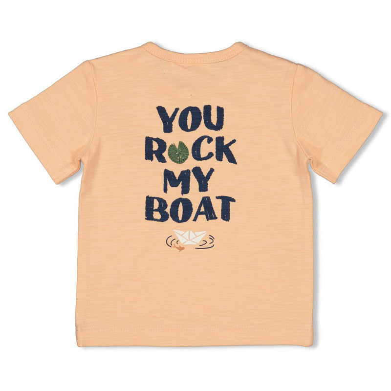 s T-shirt - Rock My Boat van Feetje in de kleur Zalm in maat 86.
