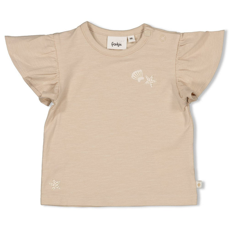 s T-shirt ruches - Starfish Wishes van Feetje in de kleur Zand in maat 86.