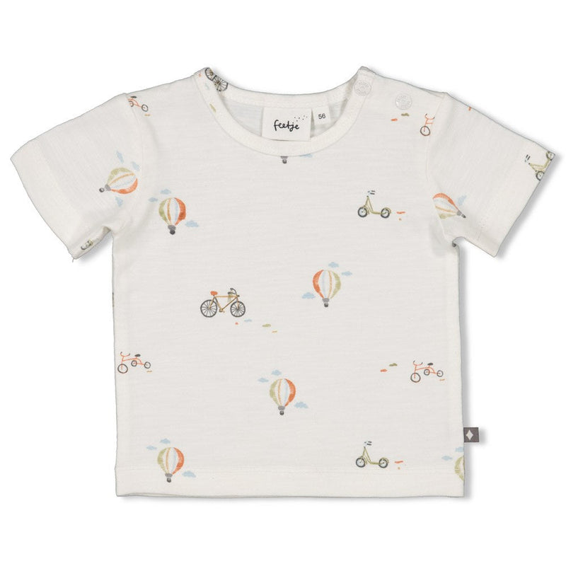 s T-shirt AOP - Mini Adventurer van Feetje in de kleur Offwhite in maat 86.