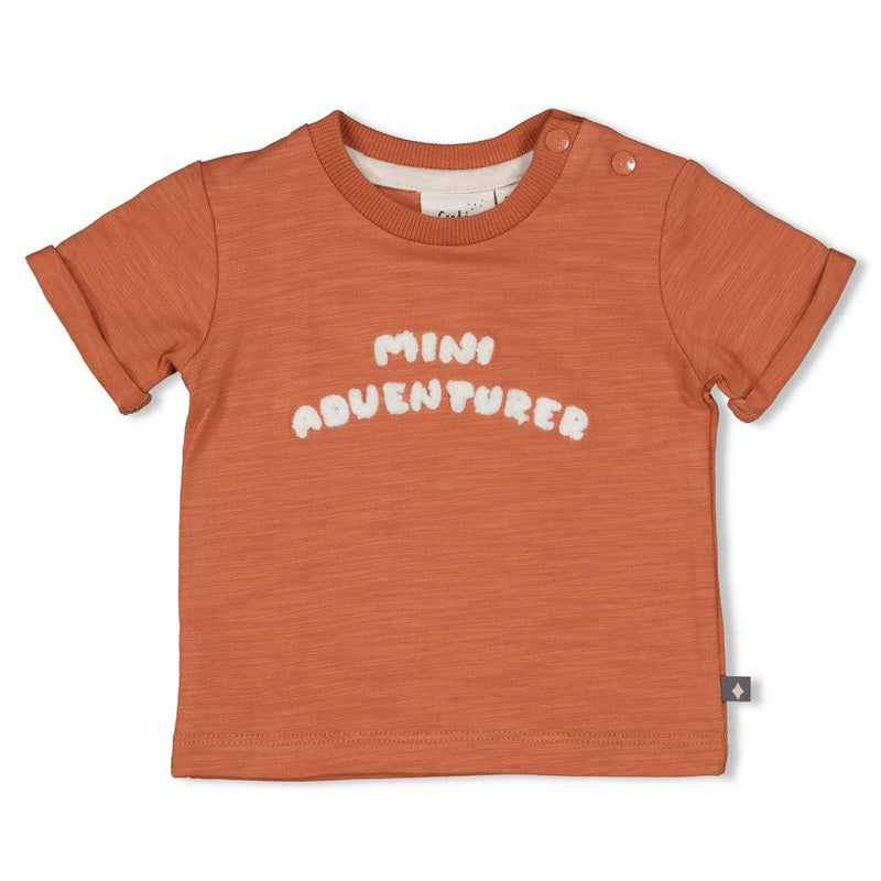 s T-shirt - Mini Adventurer van Feetje in de kleur Brique in maat 86.