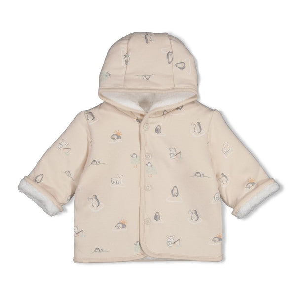 Jongens Omkeerbaar teddy jasje met capuchon - Penguin Cuddles van Feetje in de kleur Offwhite in maat 62.