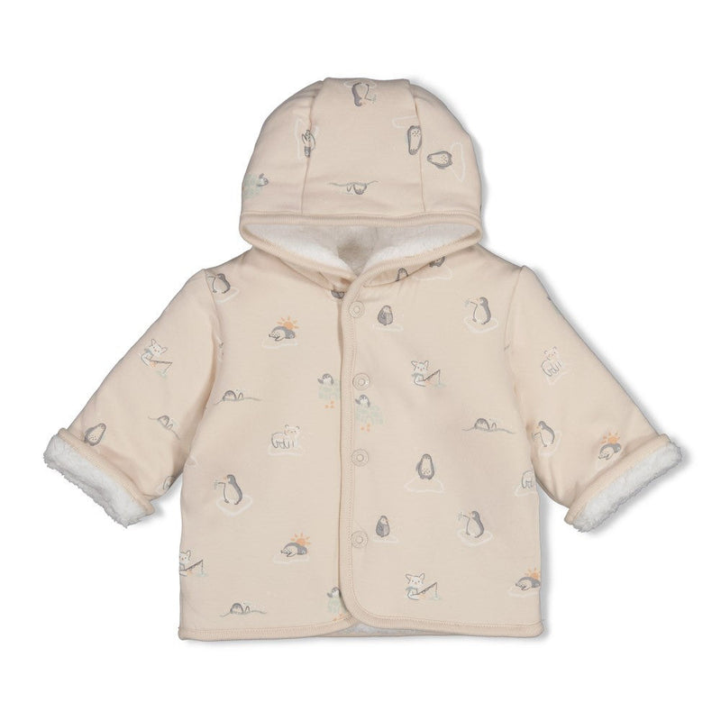 Jongens Omkeerbaar teddy jasje met capuchon - Penguin Cuddles van Feetje in de kleur Offwhite in maat 62.