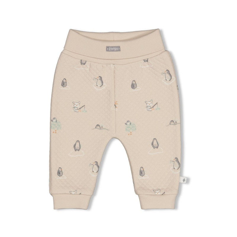 Jongens Broek AOP - Penguin Cuddles van Feetje in de kleur Zand in maat 62.