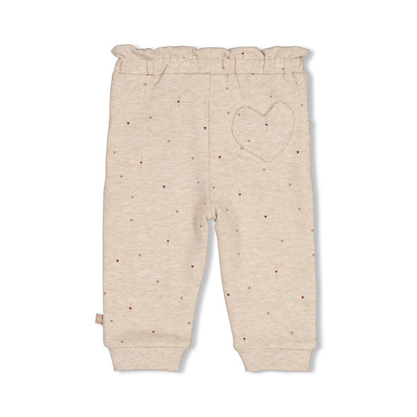 Meisjes Broek AOP - My Little Love van Feetje in de kleur Taupe melange in maat 86.