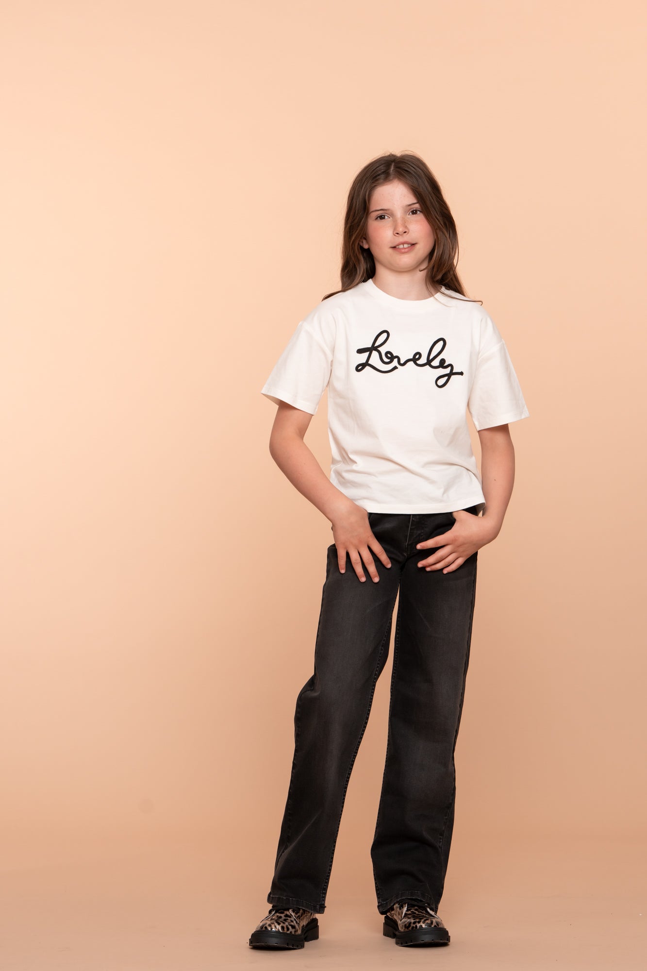 Meisjes T-shirt lovely van Geisha in de kleur Off-white/black in maat 176.