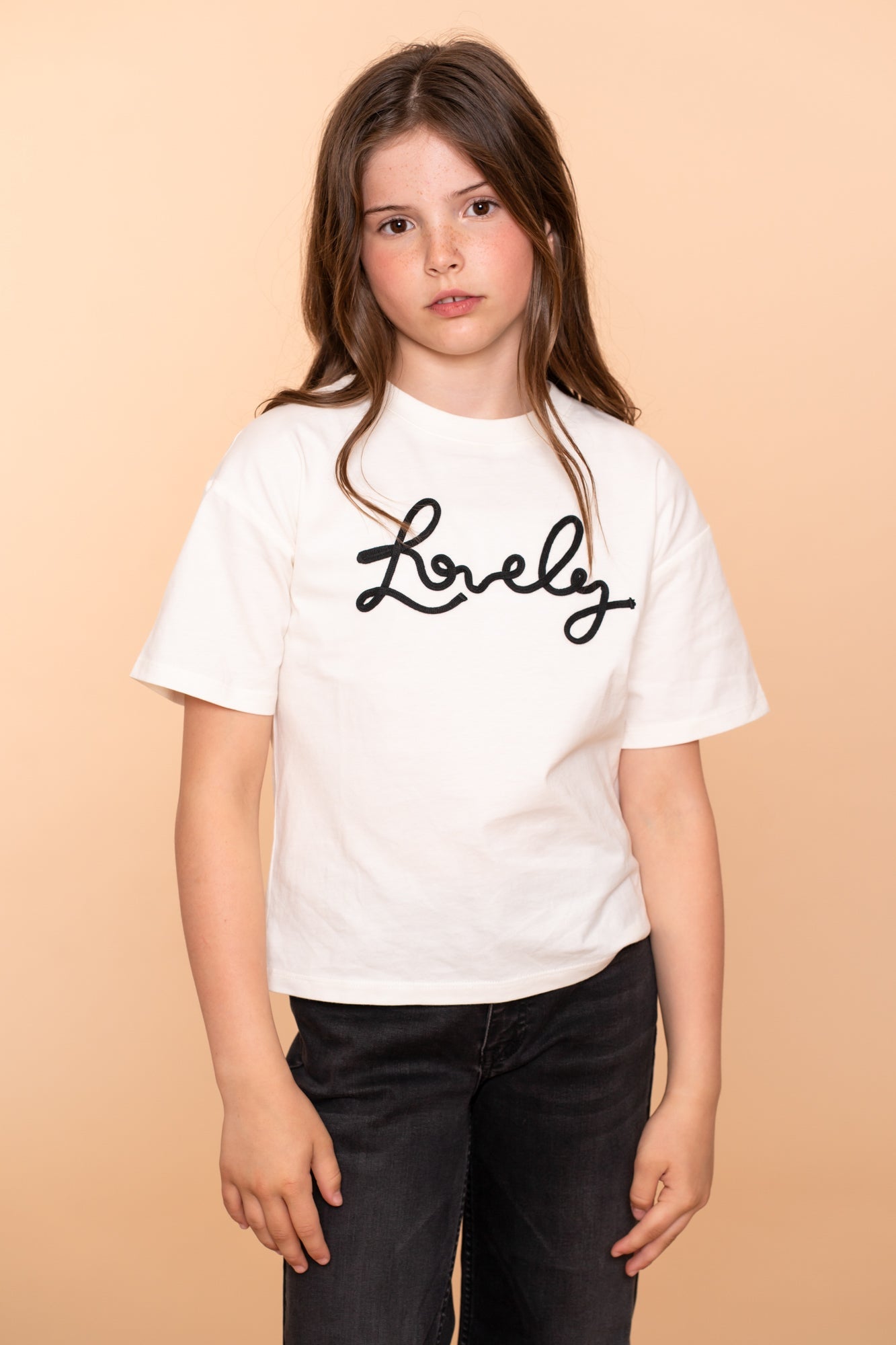 Meisjes T-shirt lovely van Geisha in de kleur Off-white/black in maat 176.