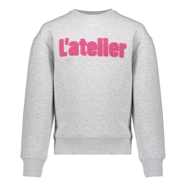 Meisjes Sweater atelier van Geisha in de kleur Grey melange/fuchsia in maat 176.