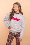 Meisjes Sweater atelier van Geisha in de kleur Grey melange/fuchsia in maat 176.