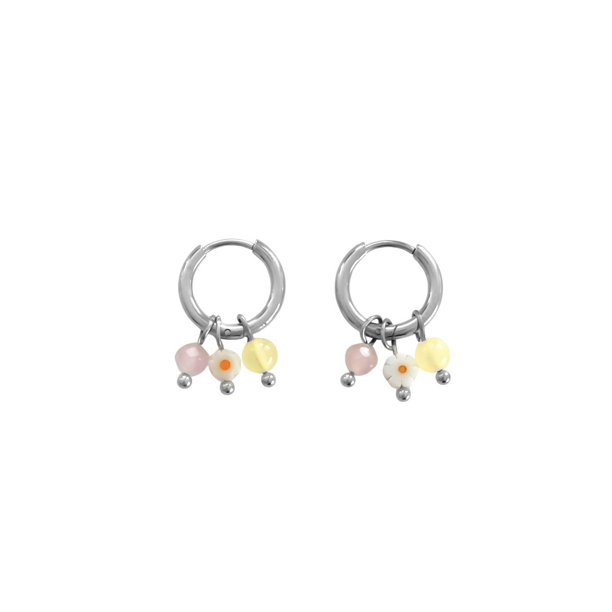 Jade & Bloemetje Oorringen - Zilver