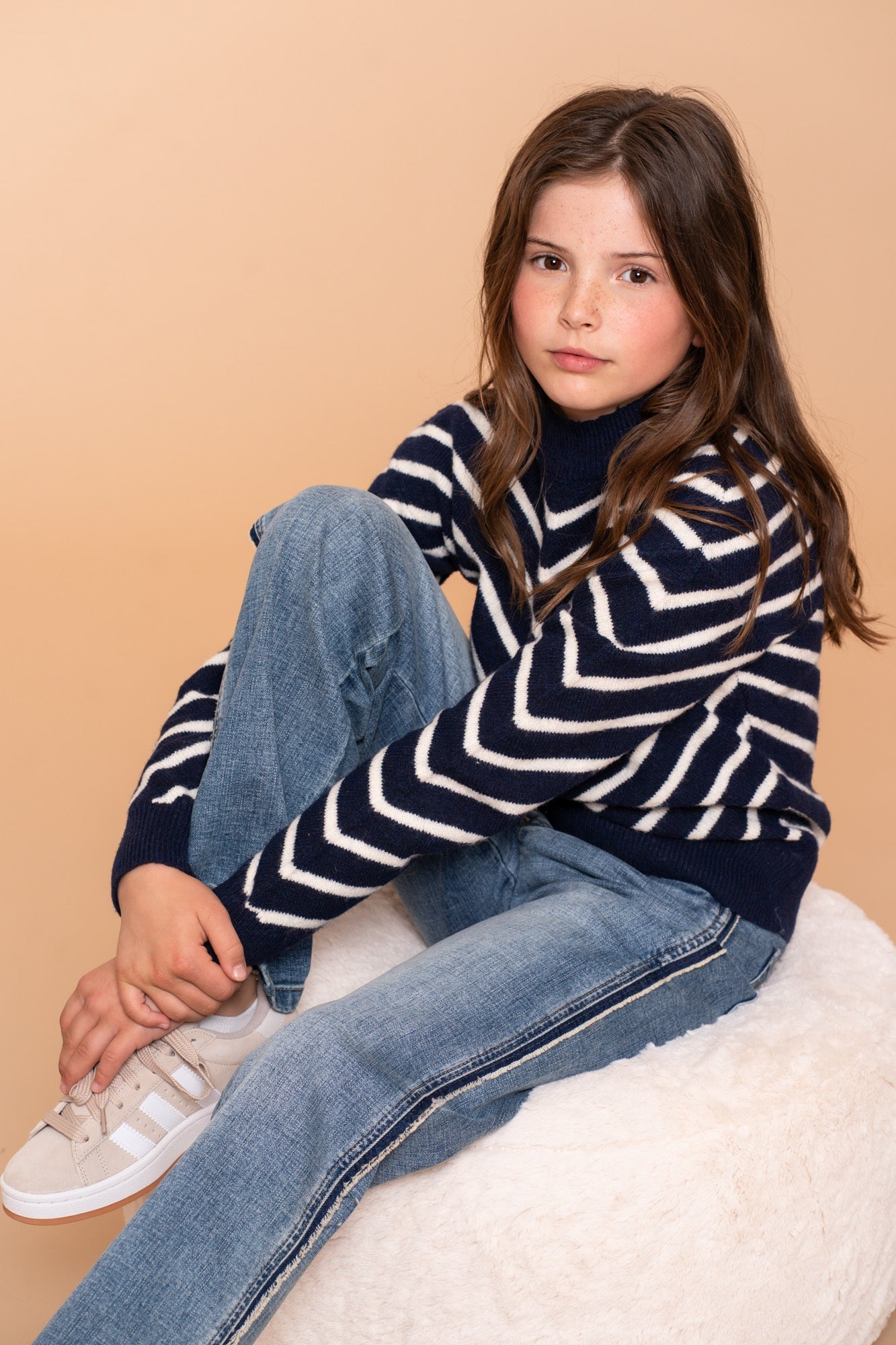 Meisjes Pullover stripes turtle van Geisha in de kleur Navy/off-white in maat 176.