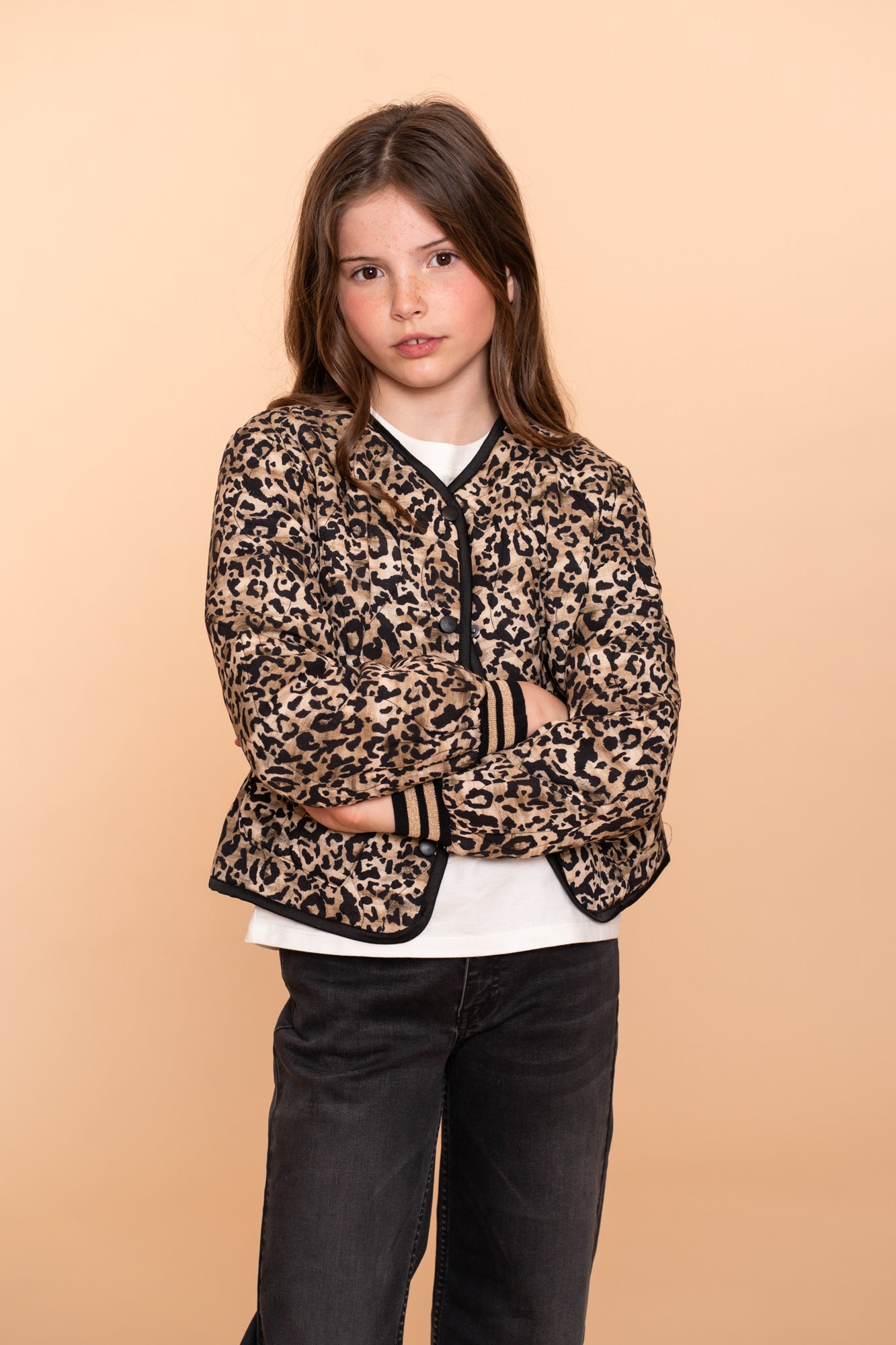 Meisjes Bomber leopard van Geisha in de kleur Black/sand in maat 176.