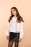 Meisjes Gilet teddy embroidery van Geisha in de kleur Off-white/tape dark brown zigzag in maat 176.