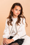 Meisjes Gilet teddy embroidery van Geisha in de kleur Off-white/tape dark brown zigzag in maat 176.