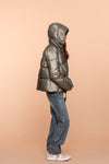 Meisjes Jacket metallic boxy van Geisha in de kleur Soft green metallic in maat 176.