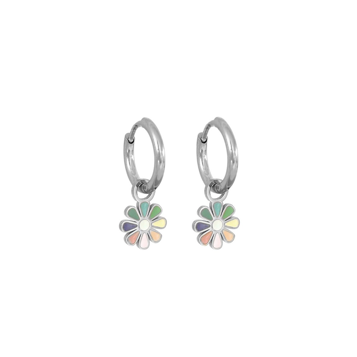 Pastel Bloemetje Oorringen - Zilver