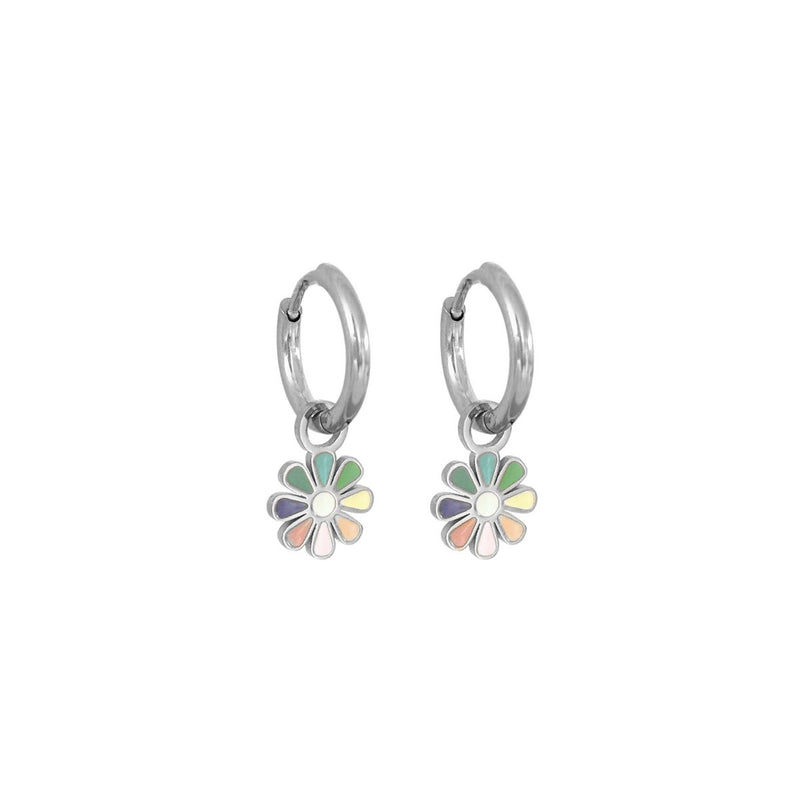 Pastel Bloemetje Oorringen - Zilver