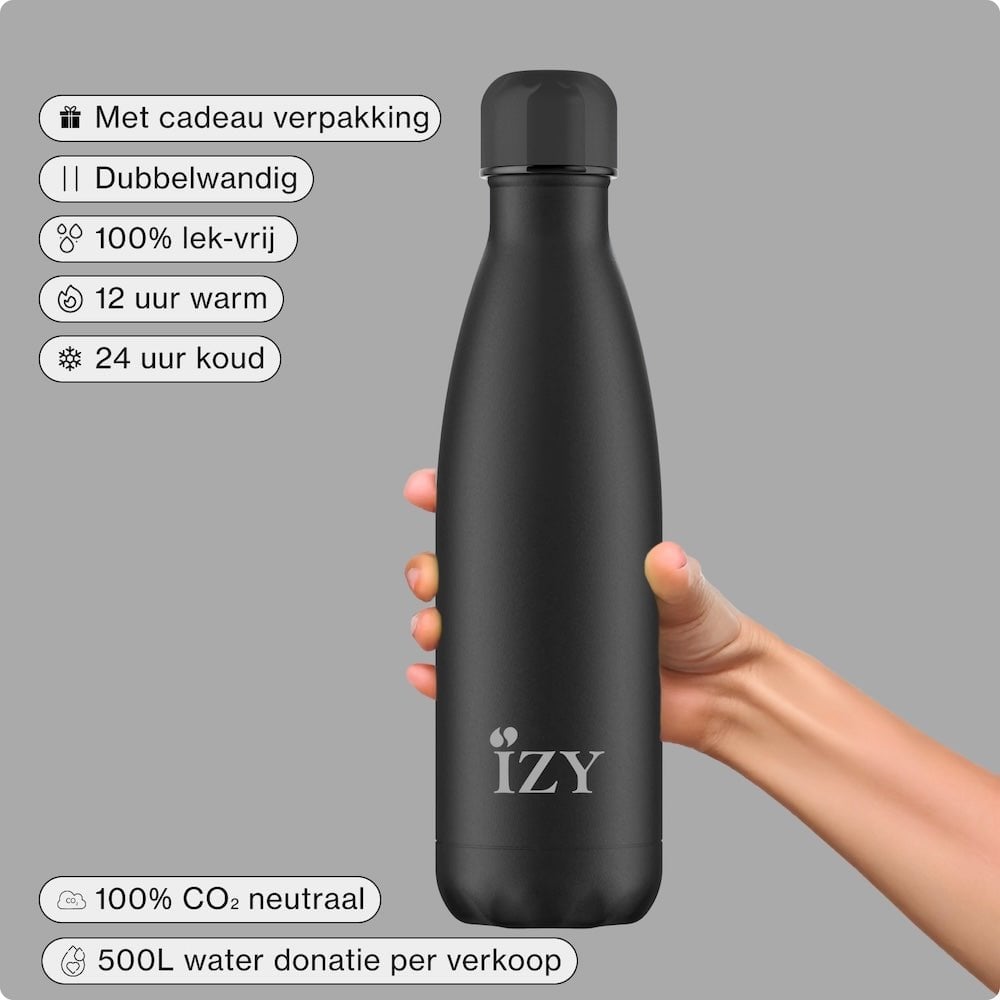 IZY Thermos Bottle - Black - 500ML To-Go Insulated Water Bottles