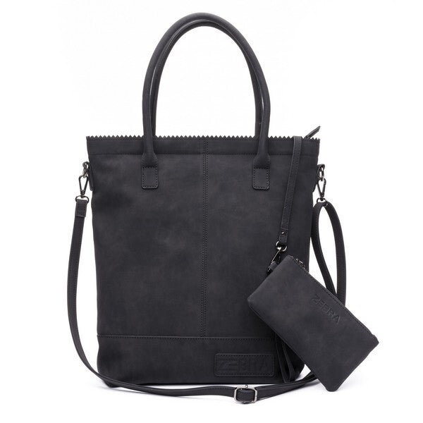 Zebra Natural bag kartel met rits - Zwart