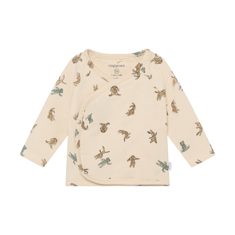 Jongens Tee LS AOP van Noppies in de kleur Buttercream in maat 62.