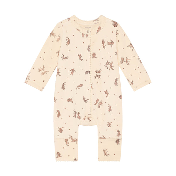 Meisjes Playsuit LS AOP van Noppies in de kleur Buttercream in maat 62.