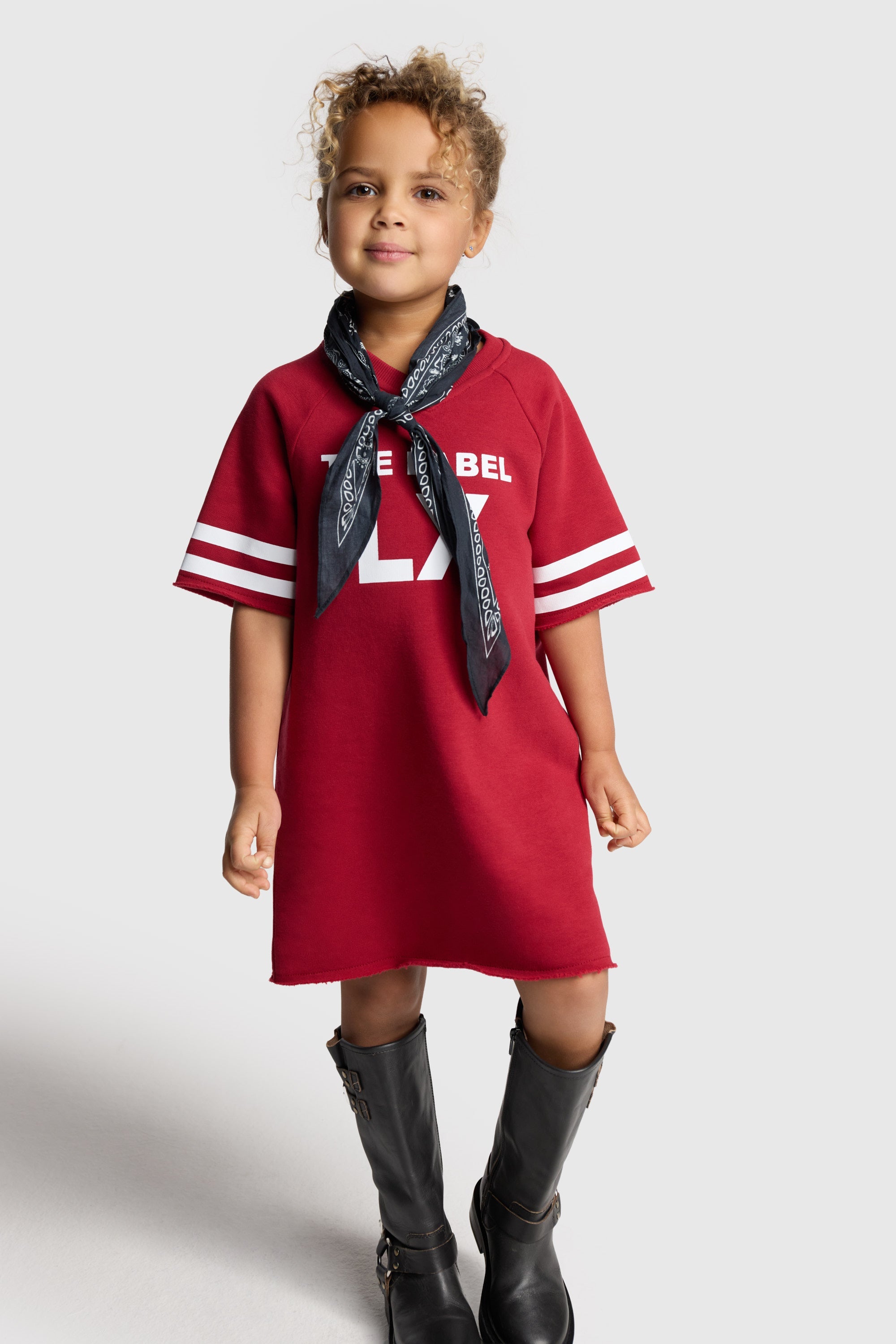 Meisjes knitted sporty sweat dress van ALIX Mini in de kleur cerise in maat 158-164.