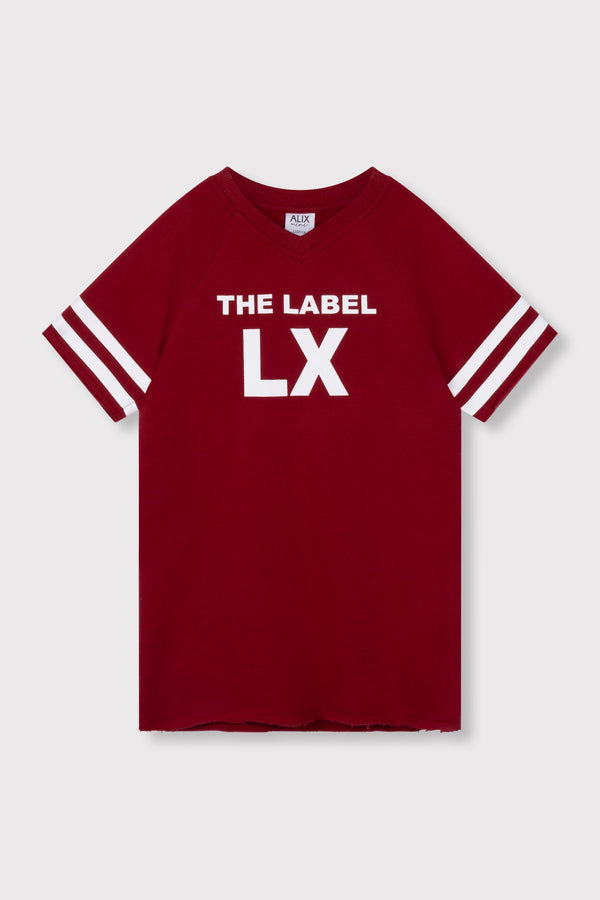 Meisjes knitted sporty sweat dress van ALIX Mini in de kleur cerise in maat 158-164.