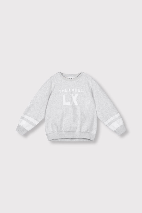 Meisjes knitted sporty sweater van ALIX Mini in de kleur super light grey melange in maat 158-164.
