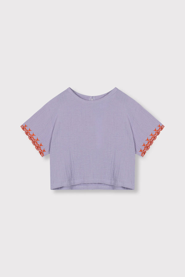 Meisjes woven embroidered sleeves top van ALIX Mini in de kleur lilac in maat 158-164.