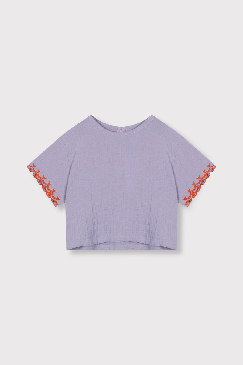 Meisjes woven embroidered sleeves top van ALIX Mini in de kleur lilac in maat 158-164.