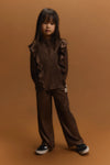 Meisjes Kids knitted shiny wide leg pants van ALIX Mini in de kleur Warm Brown in maat 146-152.
