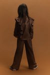Meisjes Kids knitted shiny wide leg pants van ALIX Mini in de kleur Warm Brown in maat 146-152.