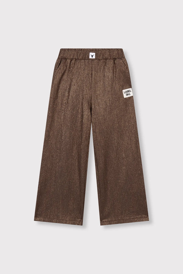 Meisjes Kids knitted shiny wide leg pants van ALIX Mini in de kleur Warm Brown in maat 146-152.