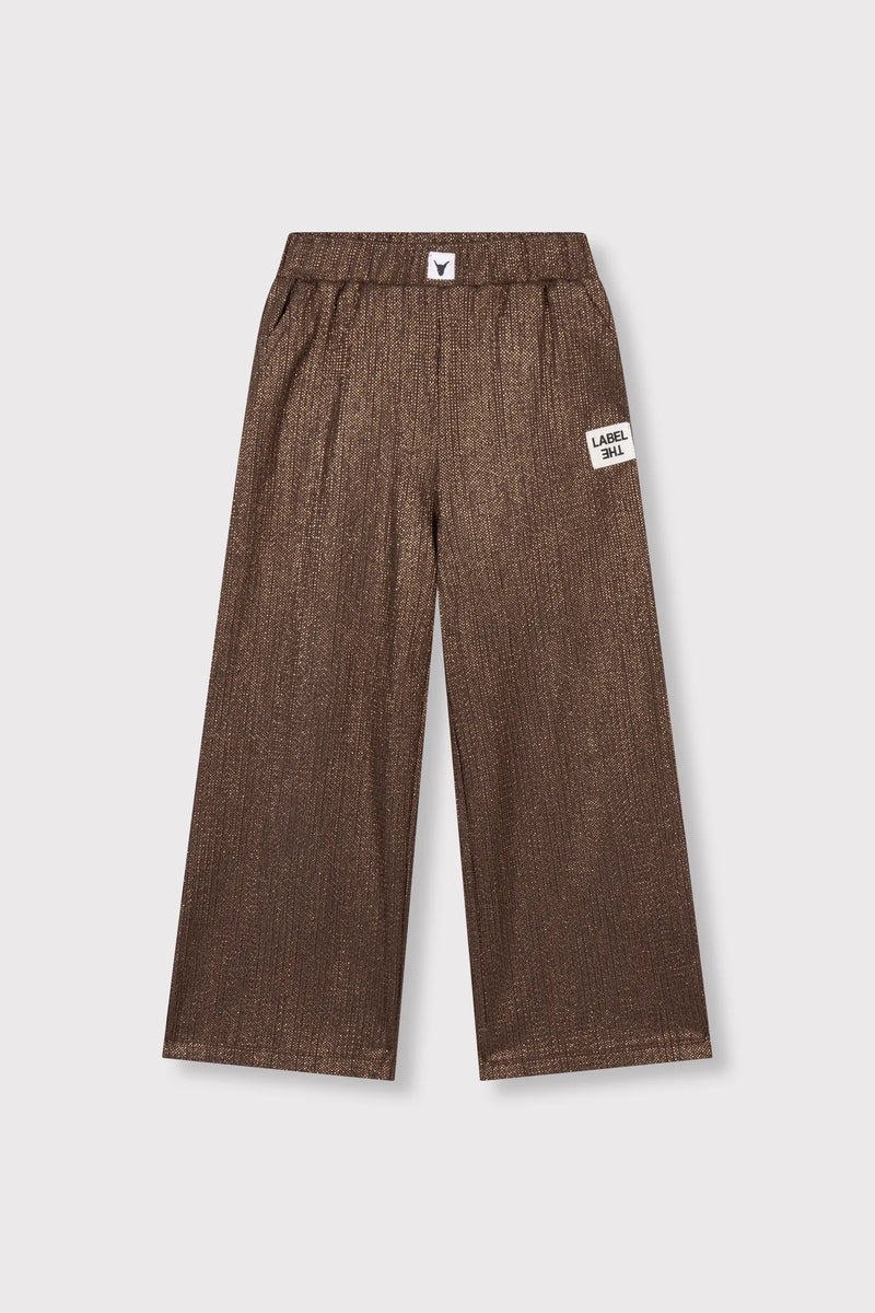 Meisjes Kids knitted shiny wide leg pants van ALIX Mini in de kleur Warm Brown in maat 146-152.
