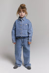 Meisjes Kids woven flowy denim pants van ALIX Mini in de kleur Mid Denim Blue in maat 158-164.